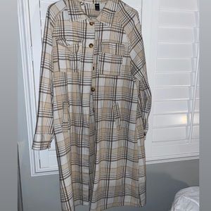Plaid print drop shoulder coat